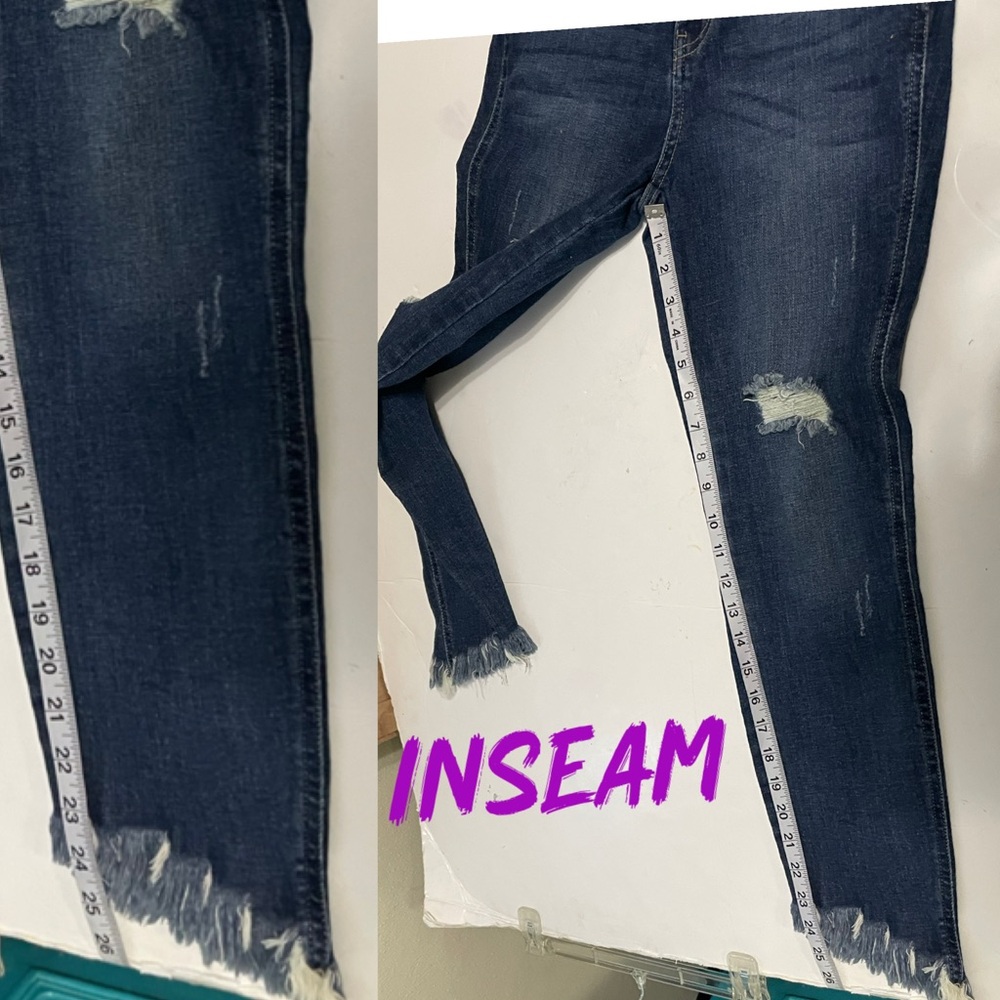 Kancan Destroyed Jeans KC8553D Dark Distressed Women’s size 7/27 frayed hem - Picture 6 of 16